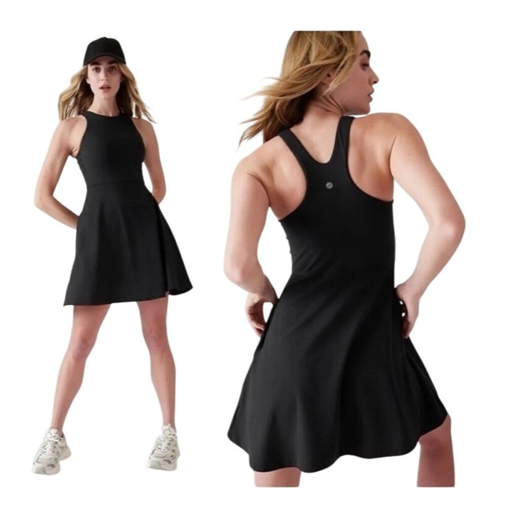 Athleta Conscious Dress Womens Medium Black Fit & Flare Active Travel Gym Tennis